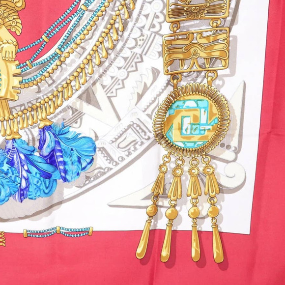 HERMES SCARF 90 "Mexique" Red, White 100% Silk Scarf 90cm Square EUC - Picture 6 of 16